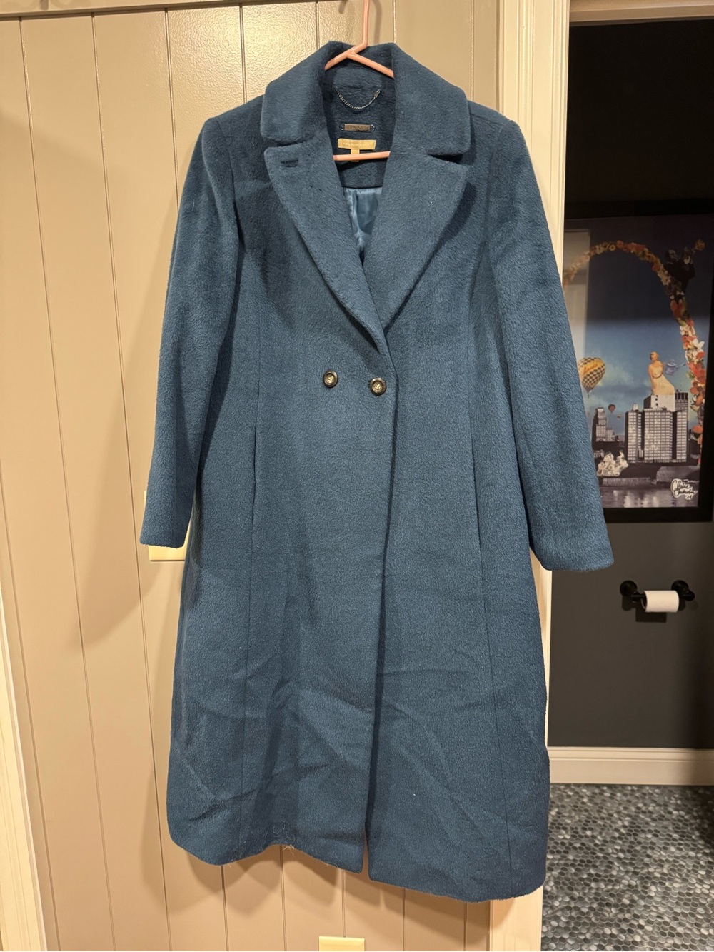 Talbots Teal Blue Wool-Blend Double-Breasted Trench Coat